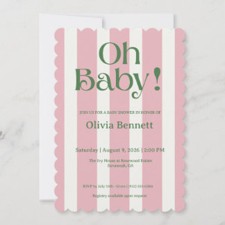 Invitación de Baby Shower Oh Baby Rosa Verde a Ray