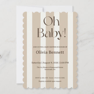 invitación de baby shower Oh Baby Taupe Stripe