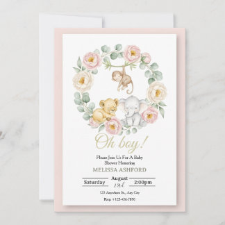 Invitación de Baby Shower Oh Boy | Animales del Sa