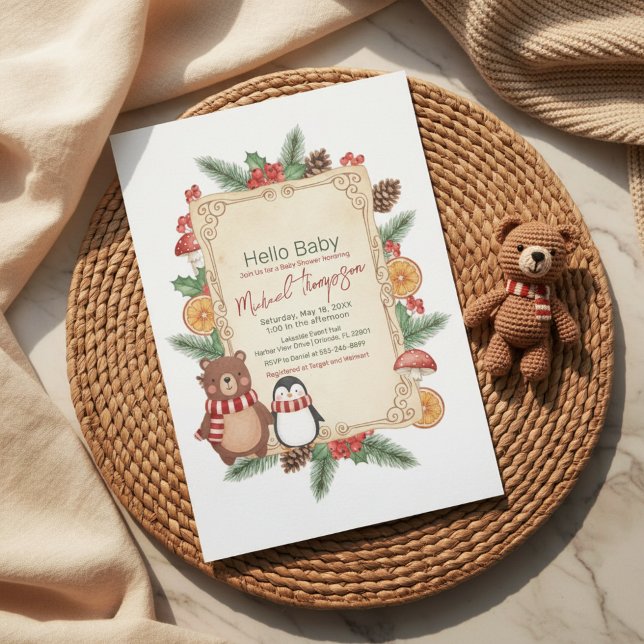 Invitación de Baby Shower Oh Boy Bosque Invernal (Subido por el creador)