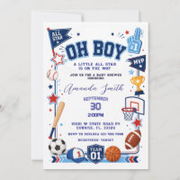 Invitación de Baby Shower Oh Boy Deportes