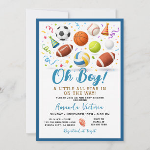 Invitación de Baby Shower Oh Boy Deportes