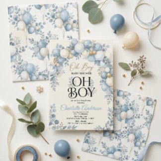 Invitación de Baby Shower Oh Boy Eucalipto Globos 