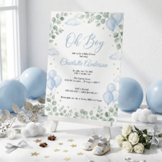 Invitación de Baby Shower Oh Boy Eucalipto Globos 