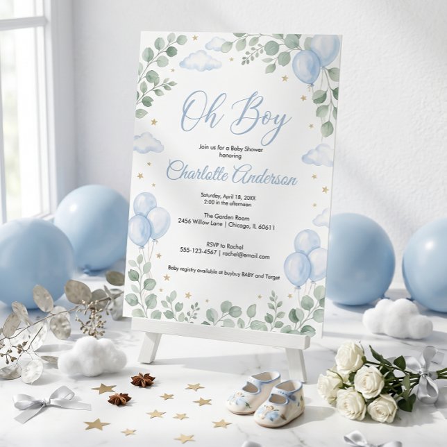Invitación de Baby Shower Oh Boy Eucalipto Globos  (Subido por el creador)