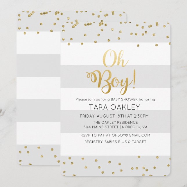 Invitación de Baby Shower Oh Boy Glitter Confetti (Anverso / Reverso)