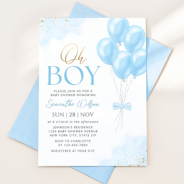 Invitación de Baby Shower Oh Boy Globos Azules (Subido por el creador)