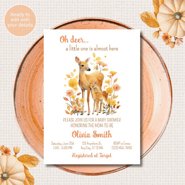 Invitación de Baby Shower Oh Deer Tema de Otoño (Subido por el creador)