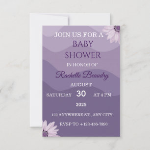 Invitación de Baby Shower Olas Florales Moradas