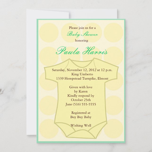 Invitación de Baby Shower Onesy (Anverso)