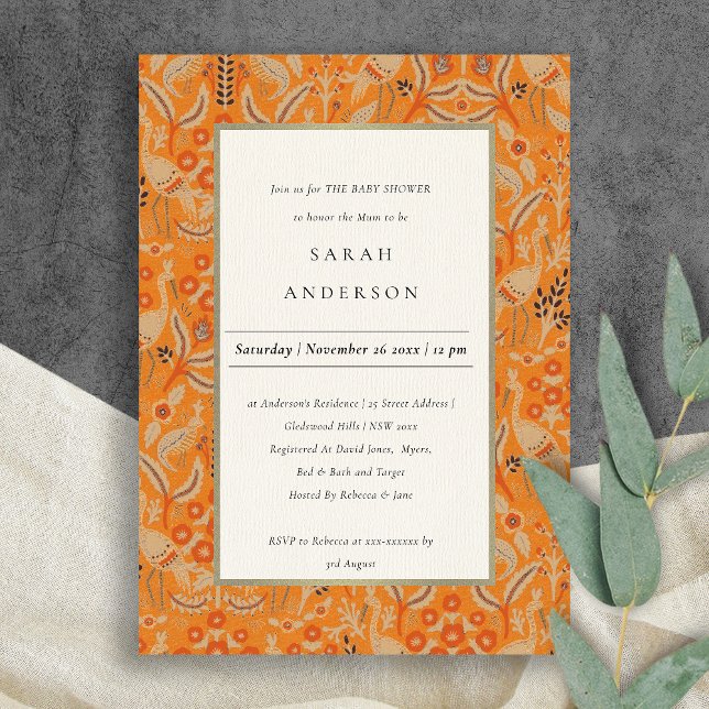 Invitación de Baby Shower Ornate Rust Red Floral P (Subido por el creador)