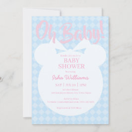 Invitación de Baby Shower Osito Azul Claro Rosa Oh