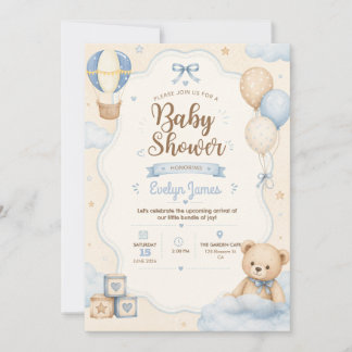 Invitación de Baby Shower Osito de Peluche Adorabl