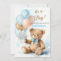Invitación de Baby Shower Osito de Peluche Adorabl