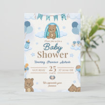 Invitación de Baby Shower Oso de Peluche Azul