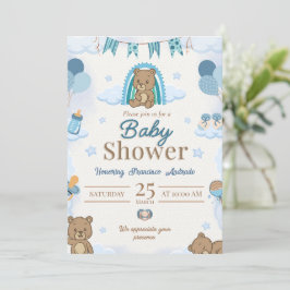 Invitación de Baby Shower Oso de Peluche Azul