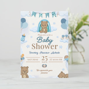 Invitación de Baby Shower Oso de Peluche Azul
