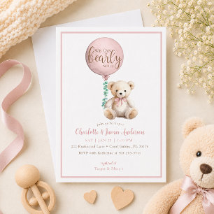 Invitación de Baby Shower Oso de Peluche Rosa 'Ape