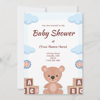 Invitación de Baby Shower - Oso de Teddy