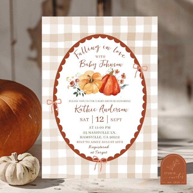 Invitación de baby shower otoñal boho a cuadros de (Subido por el creador)