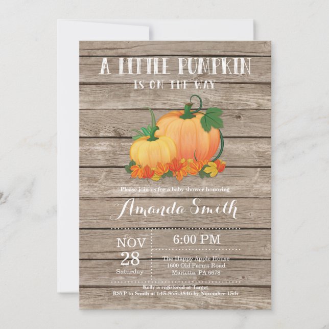 Invitación de Baby Shower Otoñal con Calabaza Rúst (Anverso)