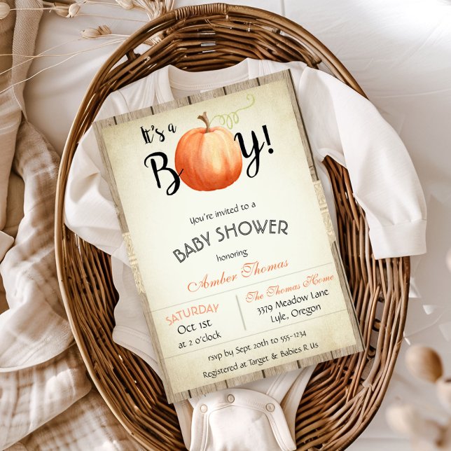 Invitación de baby shower otoñal de calabaza rústi (Subido por el creador)