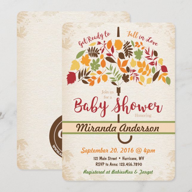 Invitación de Baby Shower otoño (Anverso / Reverso)
