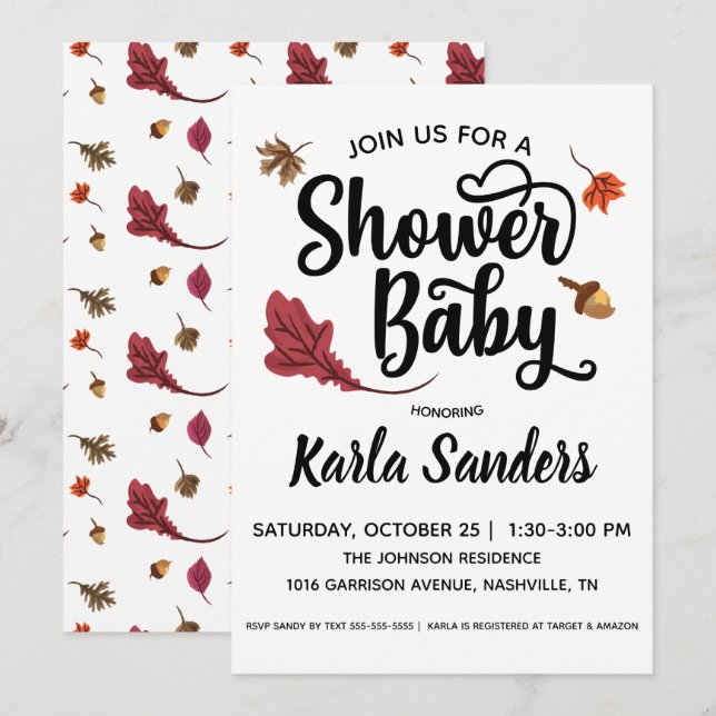 Invitación de Baby Shower otoño (Anverso / Reverso)