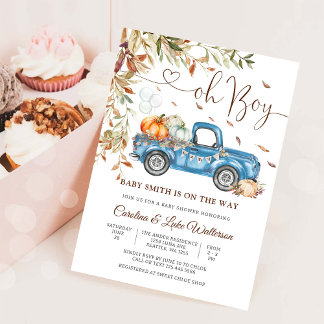 Invitación de Baby Shower Otoño Camioneta Azul