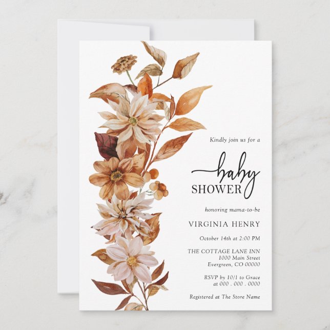 Invitación de Baby Shower Otoño Elegante (Anverso)