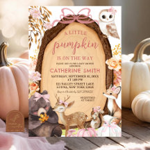 Invitación de Baby Shower Otoño Rosa Calabaza Bosq