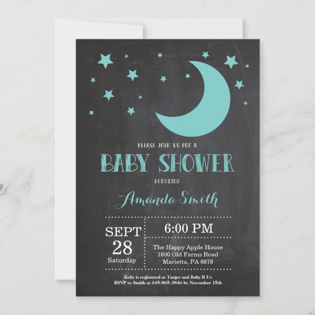 Invitación de Baby Shower Over the Moon Aqua (Anverso)