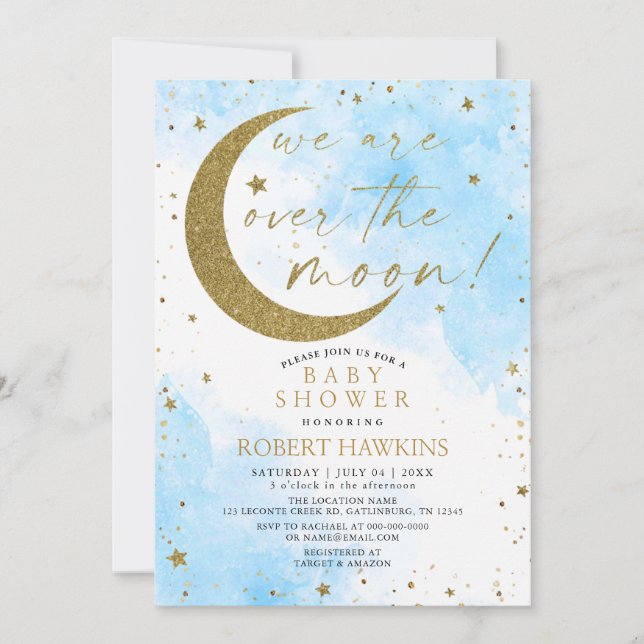 Invitación de Baby Shower Over the Moon Dreamy Boy (Anverso)