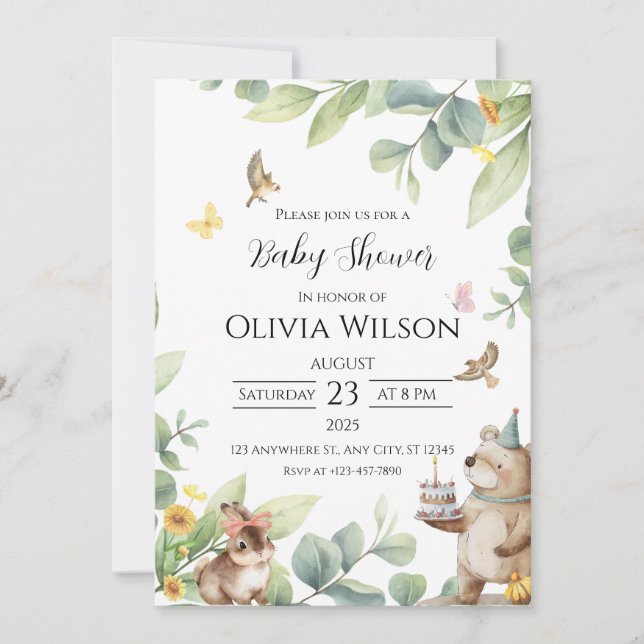 Invitación de Baby Shower Pájaro Verde (Anverso)