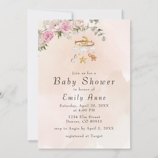 Invitación de Baby Shower para animales de bebé ca (Anverso)
