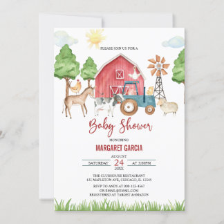 Invitación de Baby Shower para animales de granja