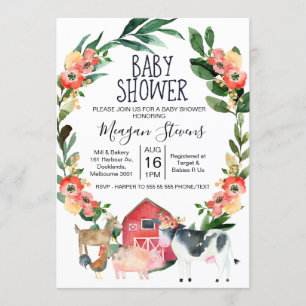Invitación de Baby Shower para animales de granja 