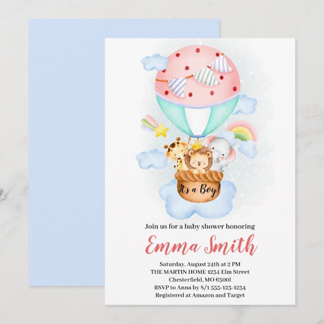 Invitación de Baby Shower para animales de la jung (Anverso / Reverso)