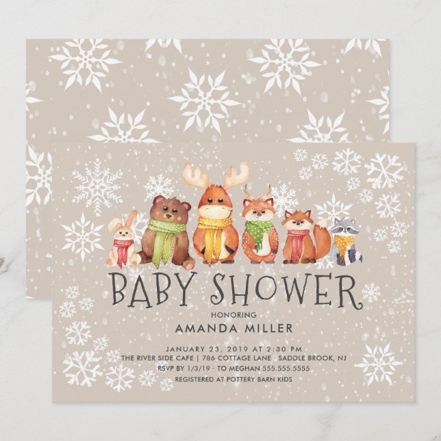 Invitación de Baby Shower para animales de la zona (Anverso / Reverso)