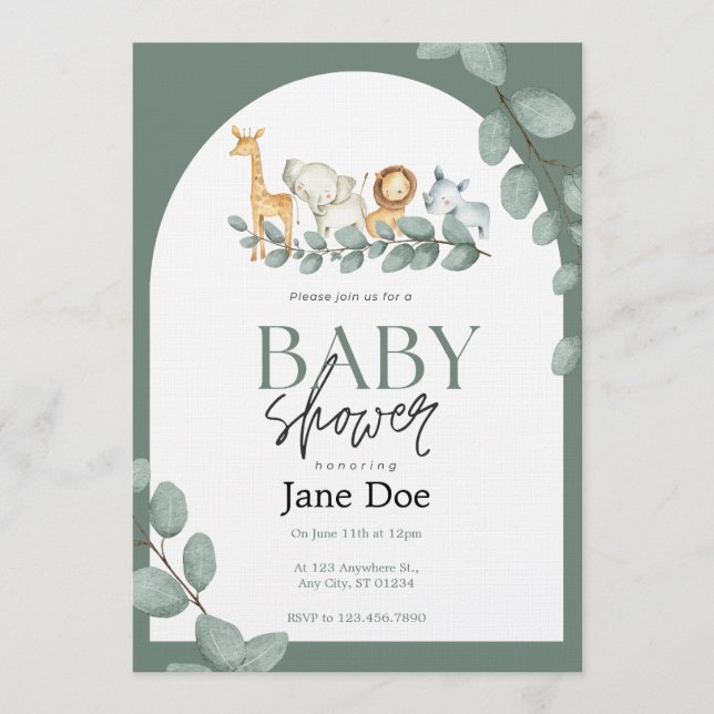 Invitación de Baby Shower para Animalito (Anverso)