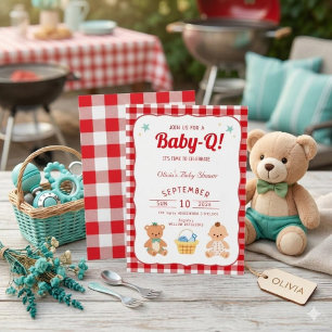 Invitación de Baby Shower para Baby-Q de cuadros r