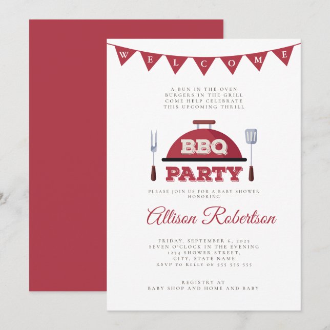 Invitación de Baby Shower para barbacoa al aire li (Anverso / Reverso)