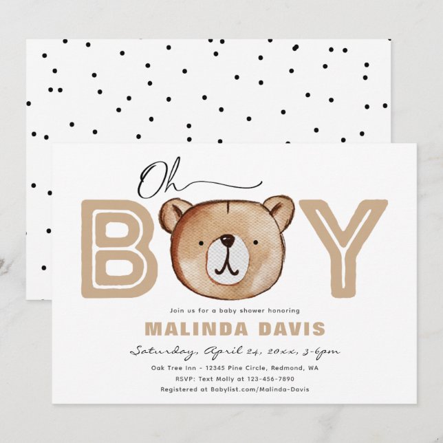 Invitación de Baby Shower para Bearly | Bear Baby  (Anverso / Reverso)