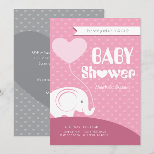 Invitación de Baby Shower para bebé elefante (Anverso / Reverso)