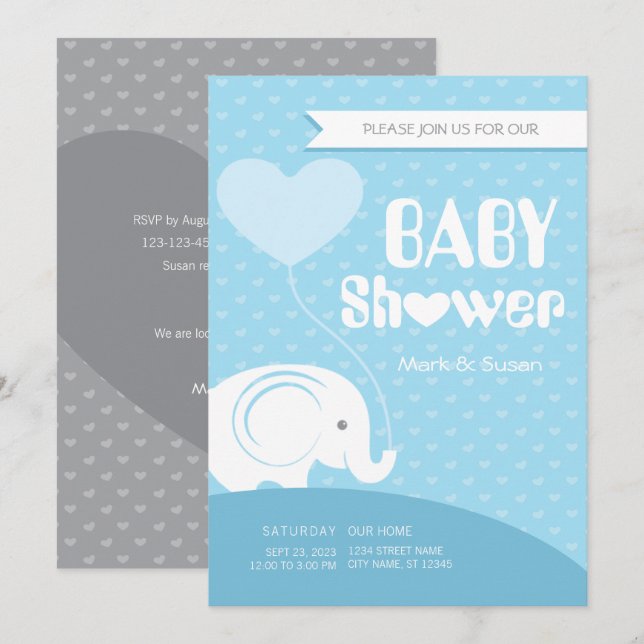 Invitación de Baby Shower para bebé elefante (Anverso / Reverso)