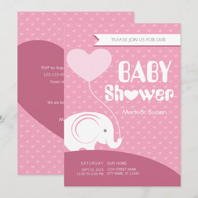 Invitación de Baby Shower para bebé elefante (Anverso / Reverso)