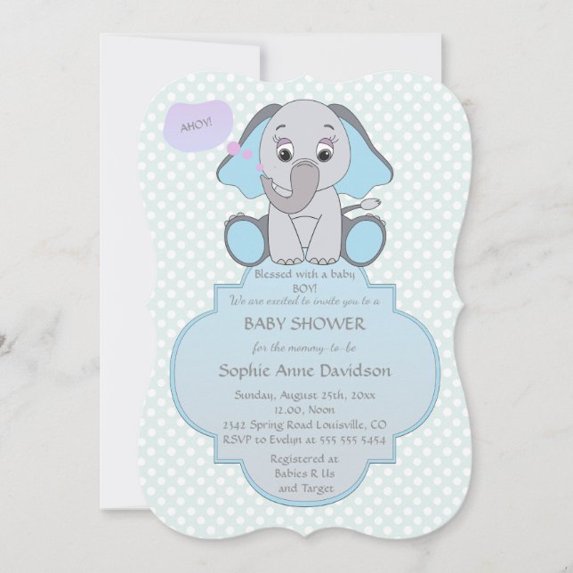 Invitación de Baby Shower para bebé elefante bebé  (Anverso)