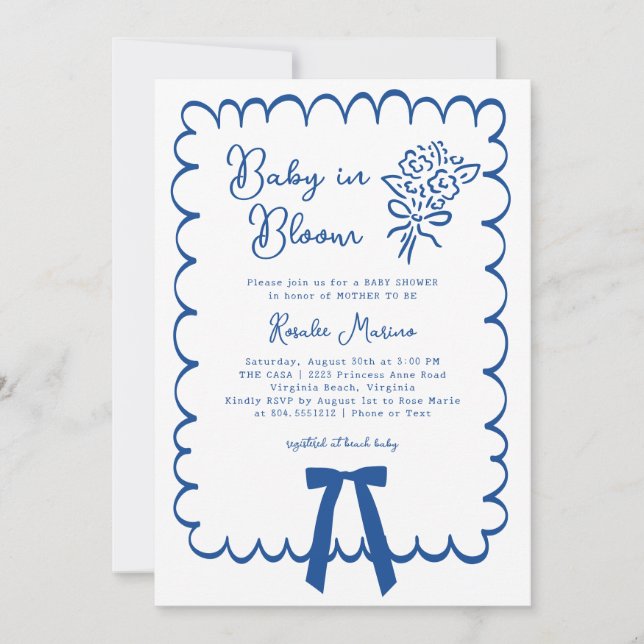 Invitación de baby shower para bebé en flor con ga (Anverso)