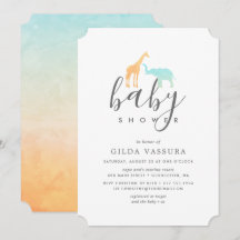 Invitación de Baby Shower para bebé jirafa y elefa