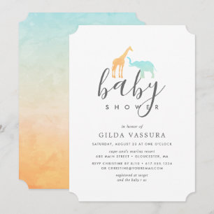 Invitación de Baby Shower para bebé jirafa y elefa